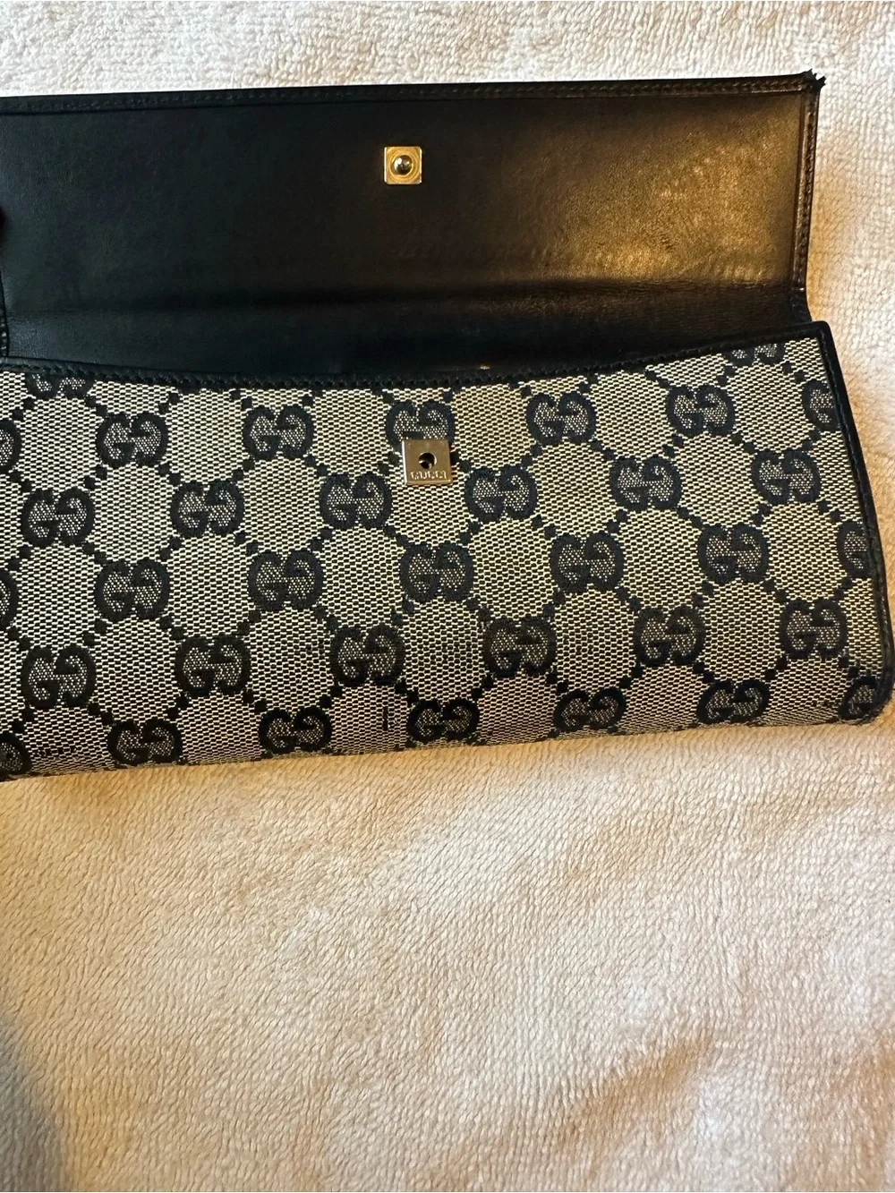 🖤Gucci GG Canvas Continental Wallet Black Leather Trim Long Wallet🖤